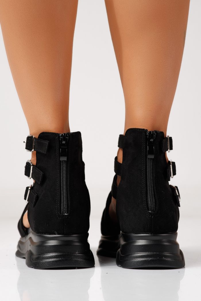 Női platform szandálok fekete öko velúrból készült Almina #24742