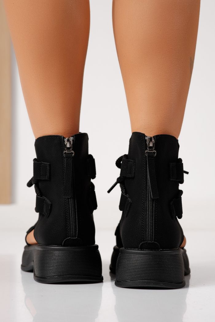 Női platform szandálok fekete öko bőrből készült Calista #24838