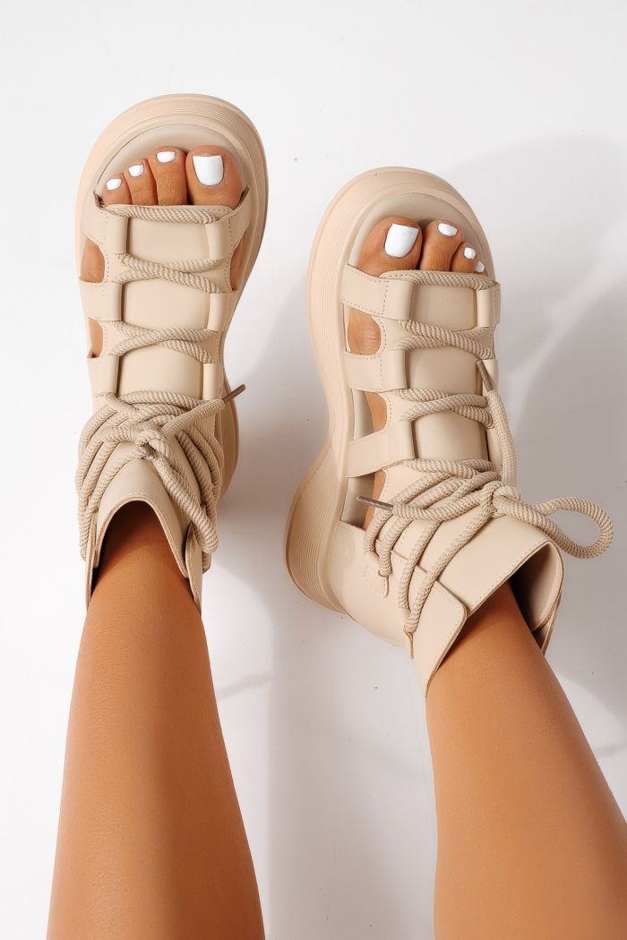 Női platform szandálok bézs öko bőrből készült Melina #24834