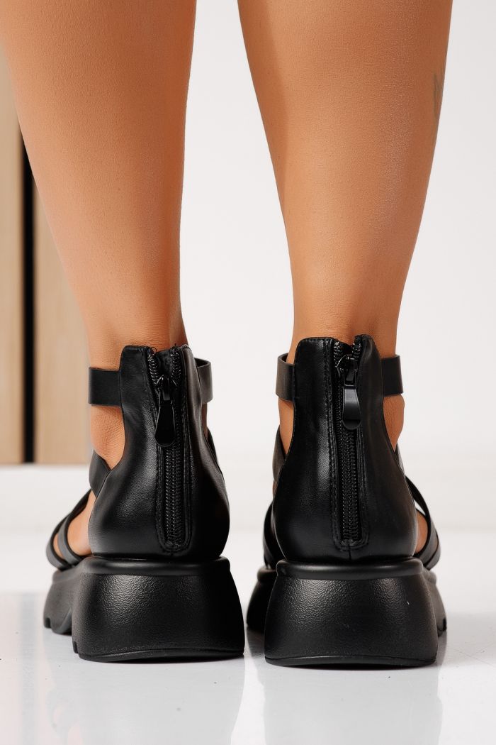 Női platform szandálok fekete öko bőrből készült Alisa #24738