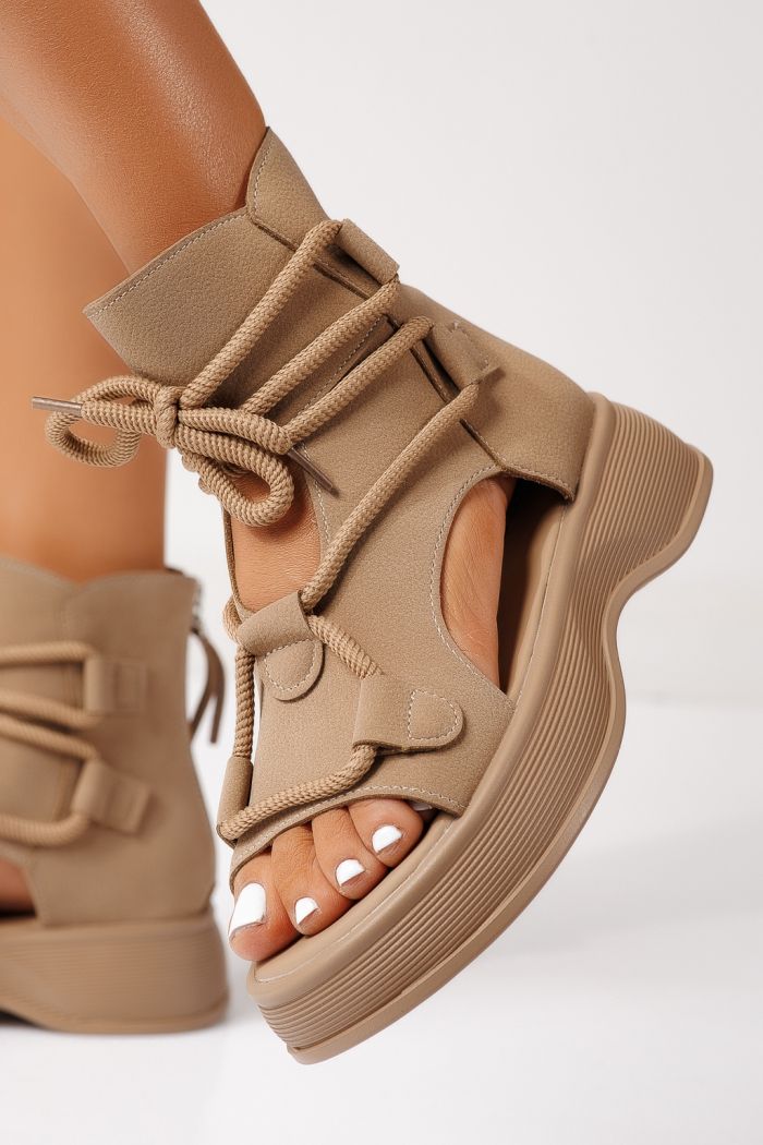 Női platform szandálok khaki öko bőrből készült Calista #24837