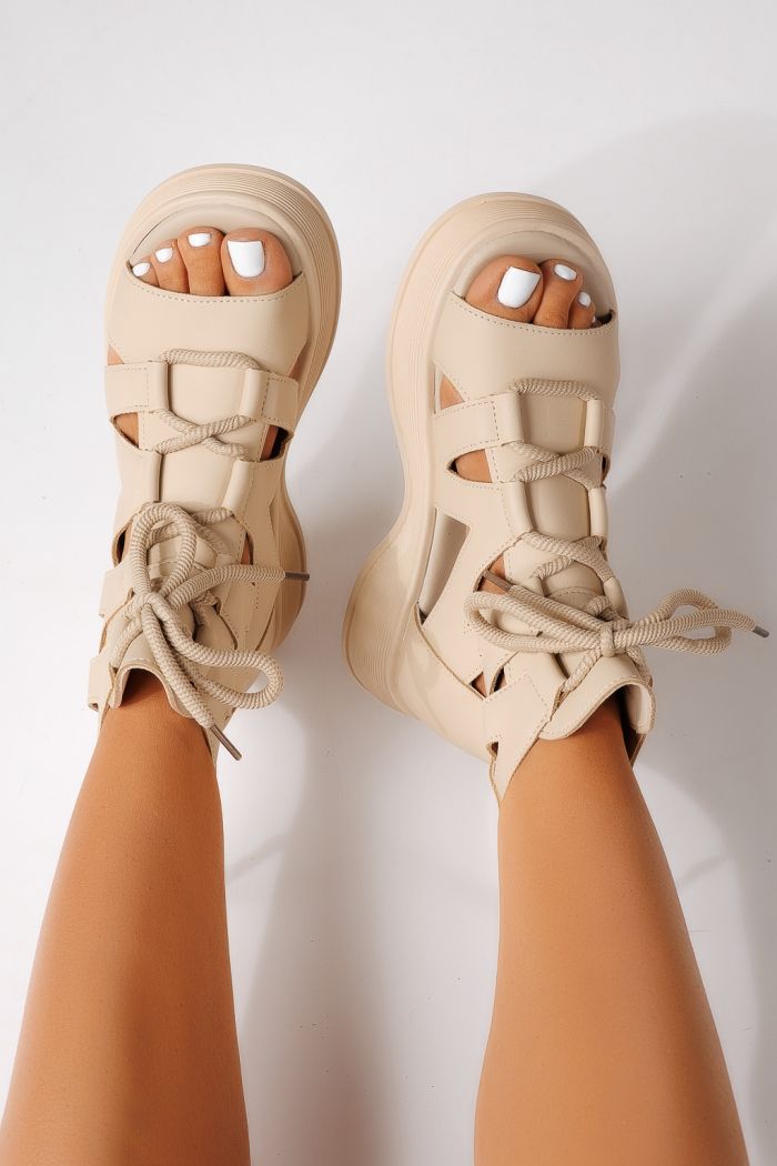 Női platform szandálok bézs öko bőrből készült Elina #24830