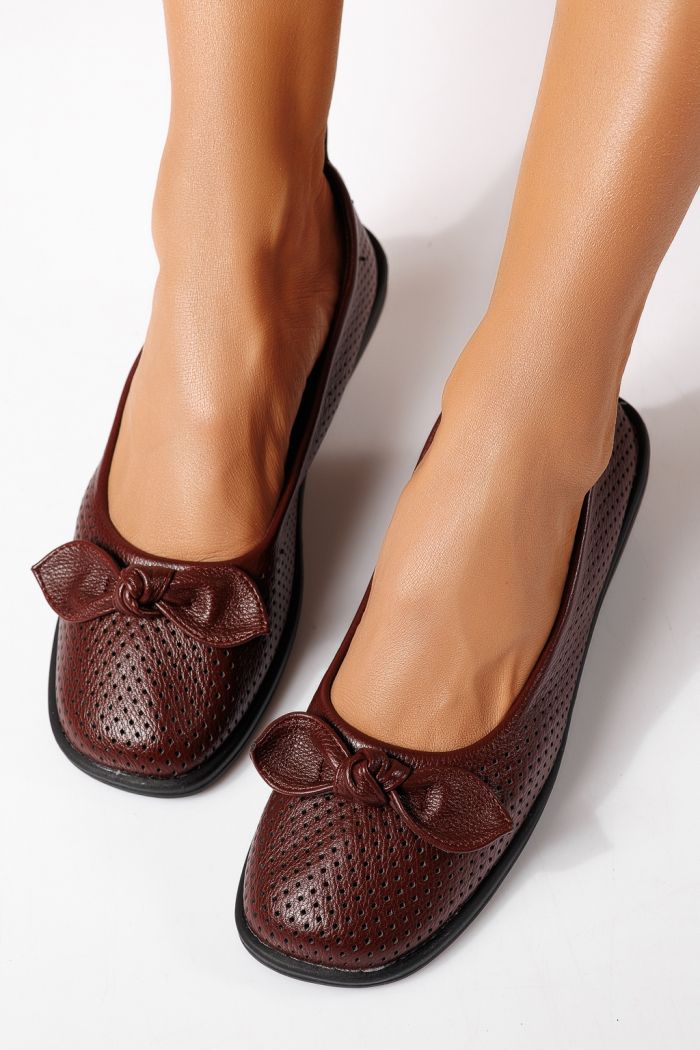 Női balettcipők bordo öko bőrből készült Amaris #24877
