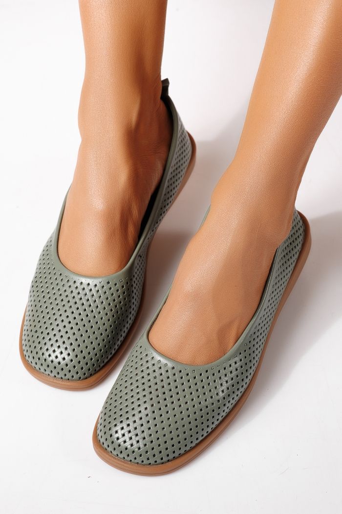 Női balettcipők zöldellő öko bőrből készült Amaya #24883