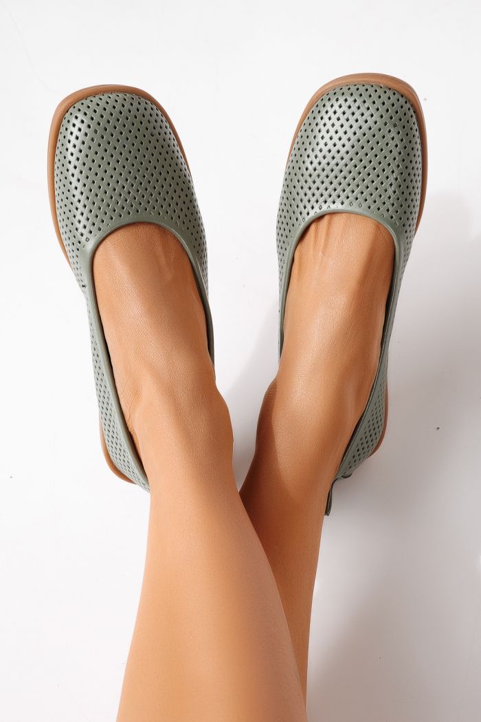 Női balettcipők zöldellő öko bőrből készült Amaya #24883