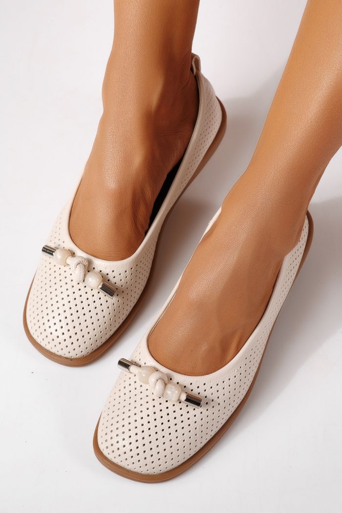 Női balettcipők bézs öko bőrből készült Aeliana #24874
