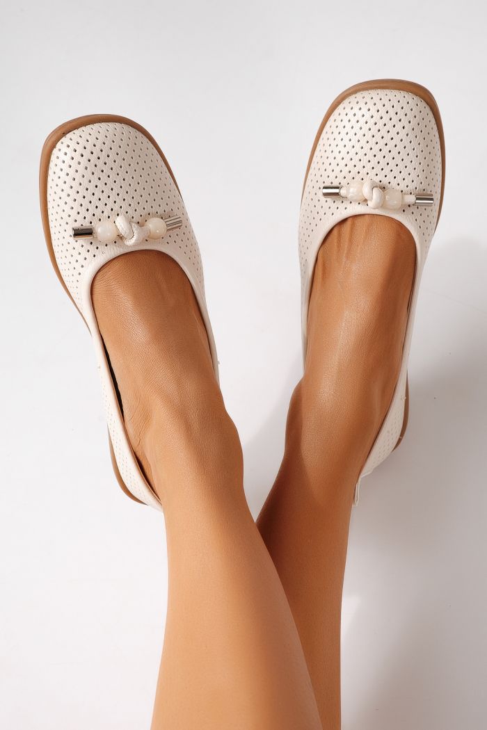 Női balettcipők bézs öko bőrből készült Aeliana #24874