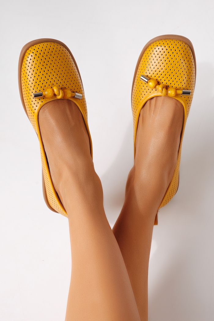 Női balettcipők sárga öko bőrből készült Aeliana #24870