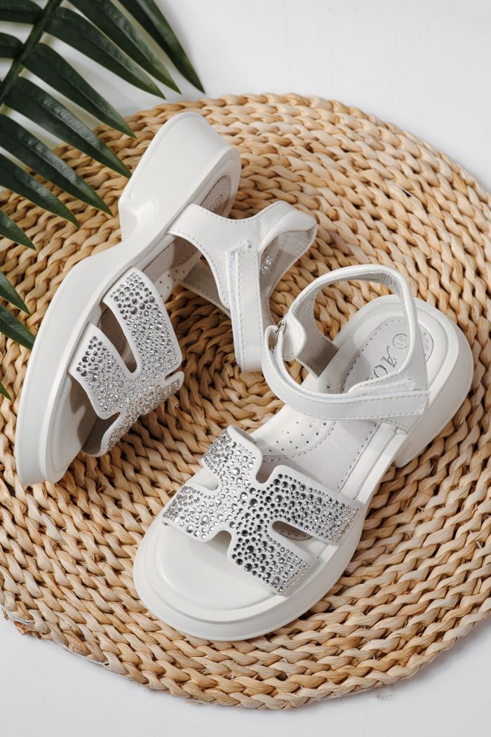 Gyerek szandálok fehére öko bőrből készült Lovia #24956