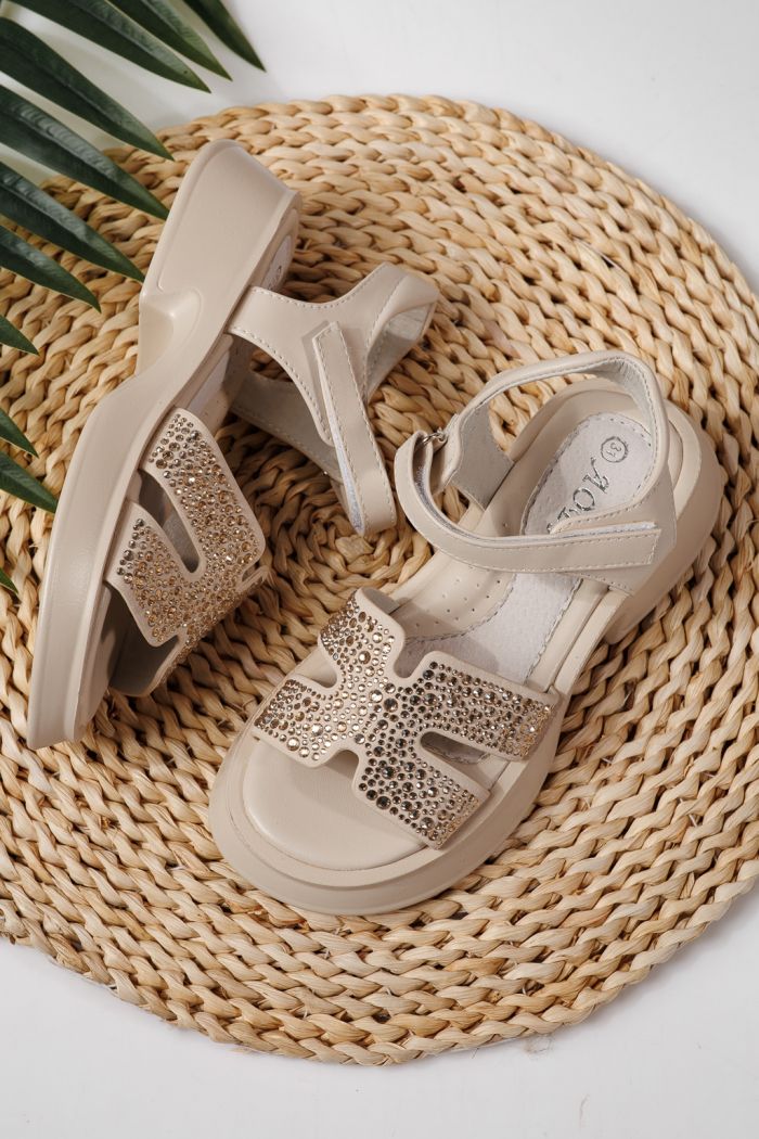 Gyerek szandálok bézs öko bőrből készült Lovia #24958