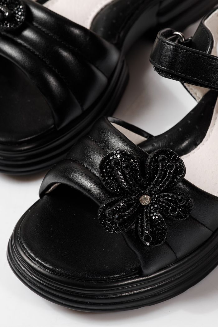 Gyerek szandálok fekete öko bőrből készült Elara #24914