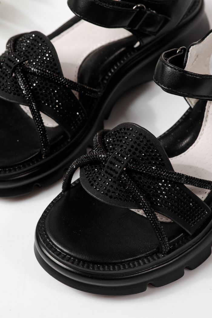 Gyerek szandálok fekete öko bőrből készült Althea  #24951