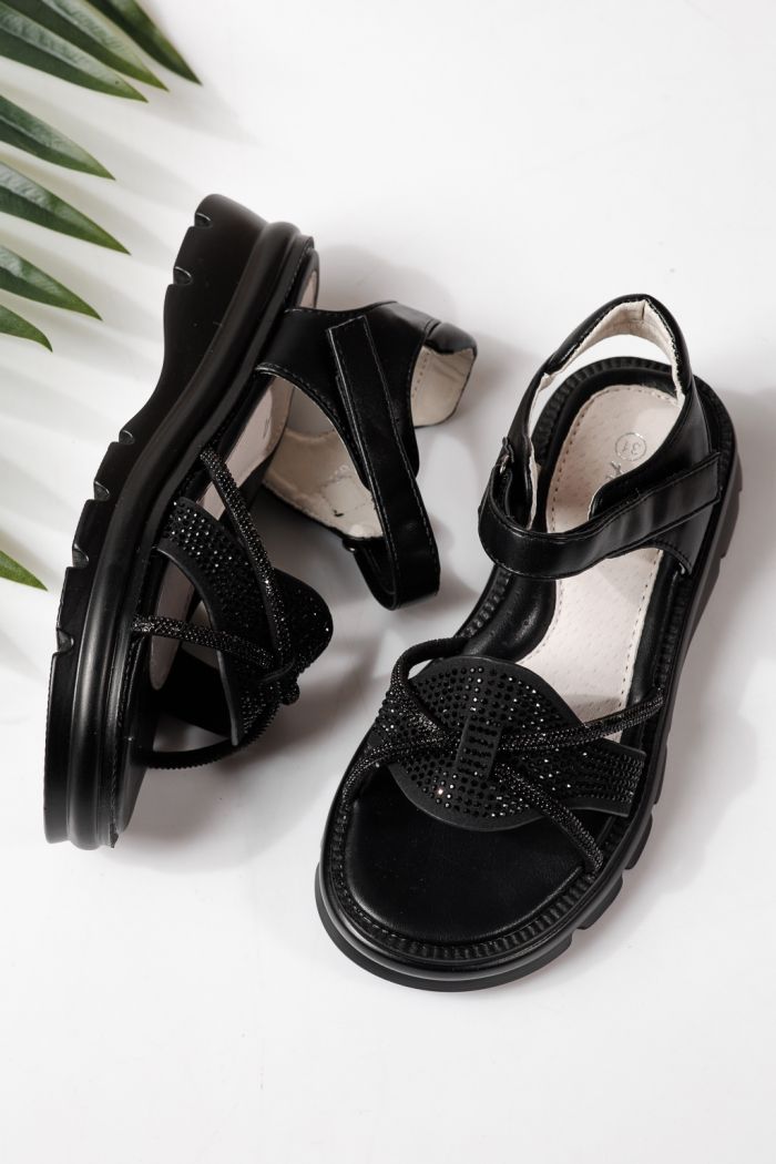 Gyerek szandálok fekete öko bőrből készült Althea  #24951