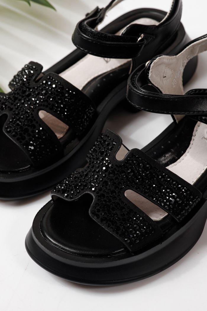 Gyerek szandálok fekete öko bőrből készült Lovia #24955