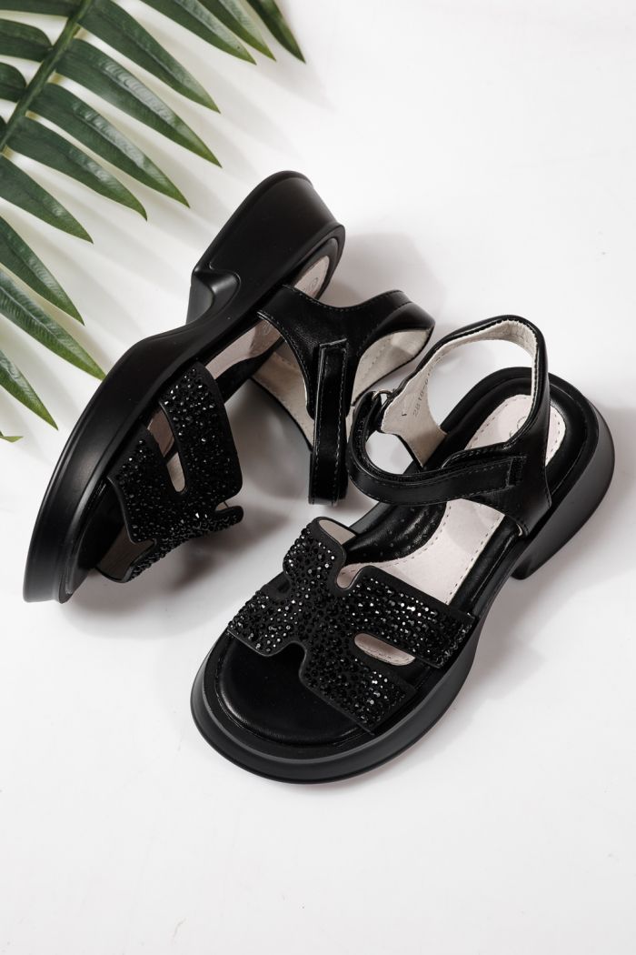 Gyerek szandálok fekete öko bőrből készült Lovia #24955