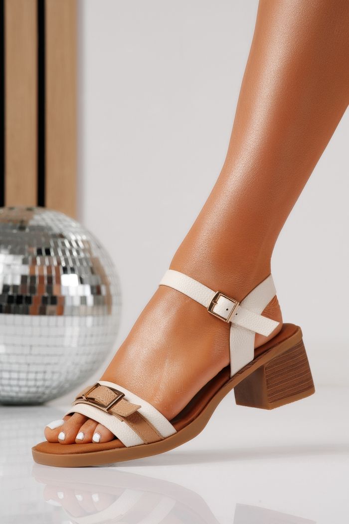 Női magas sarkú szandálok fehér öko bőrből készült Lena #24974