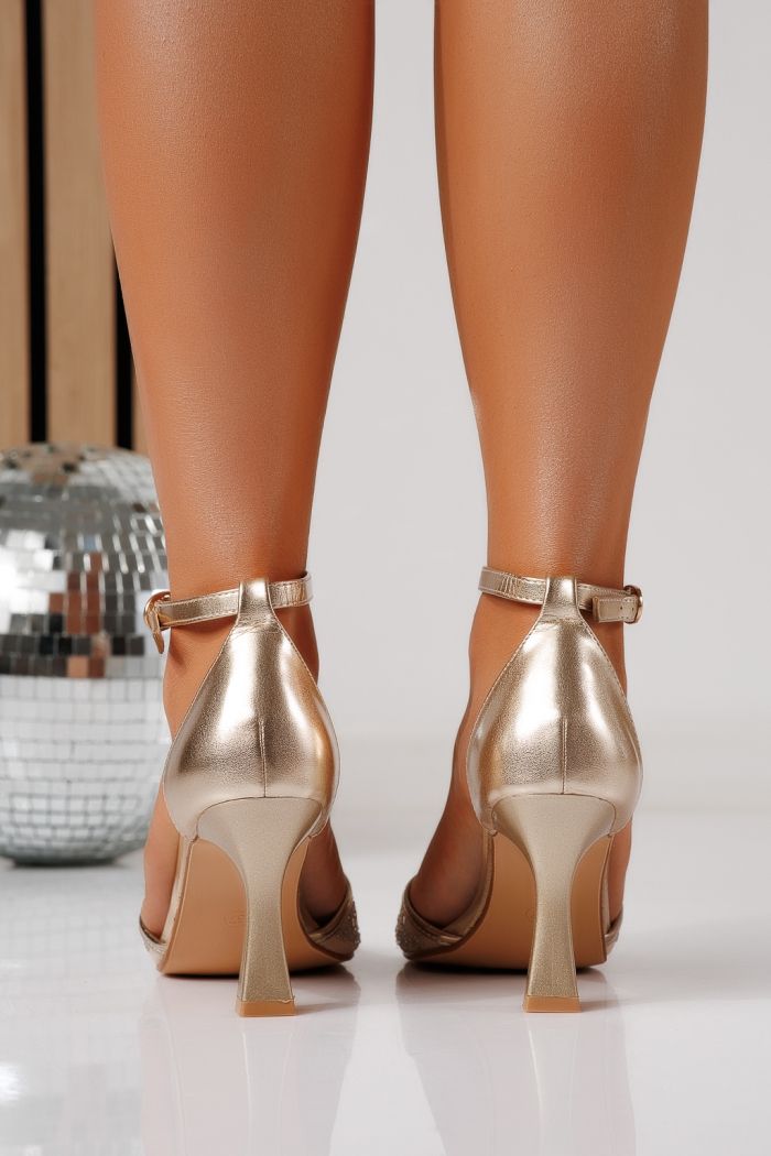 Női magas sarkú szandálok arany öko bőrből készült Lyra #24864