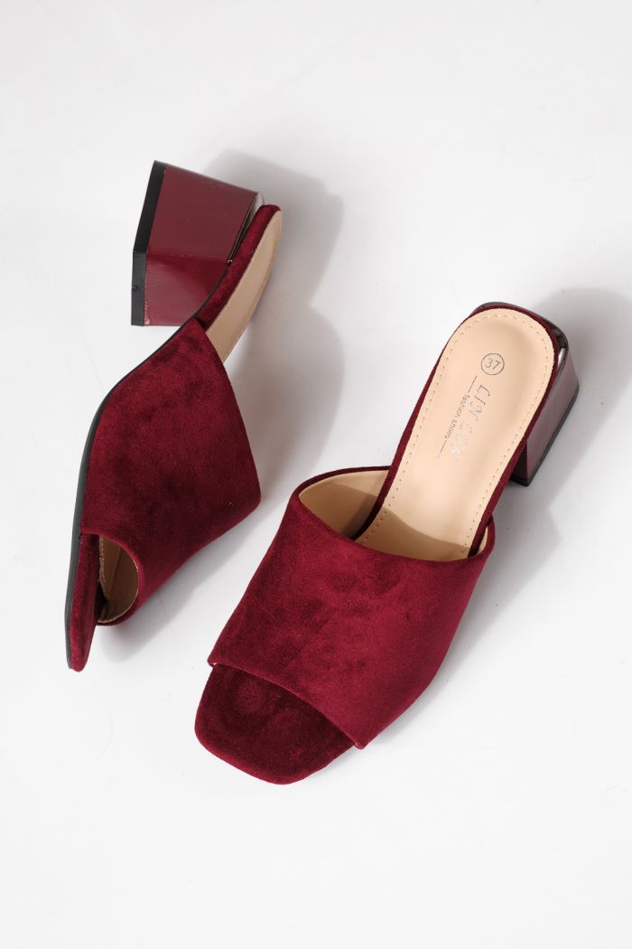 Női magas sarkú papucs bordó öko velúrból készült Thalira #24705