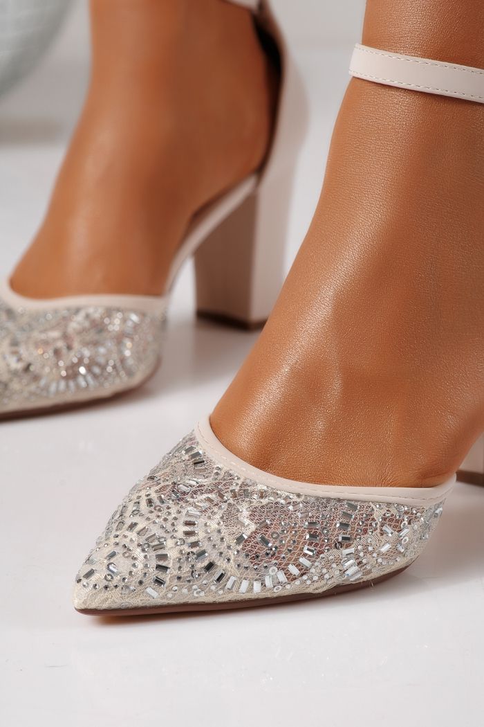 Női magas sarkú cipők bézs öko bőrből készült Kristy #24592