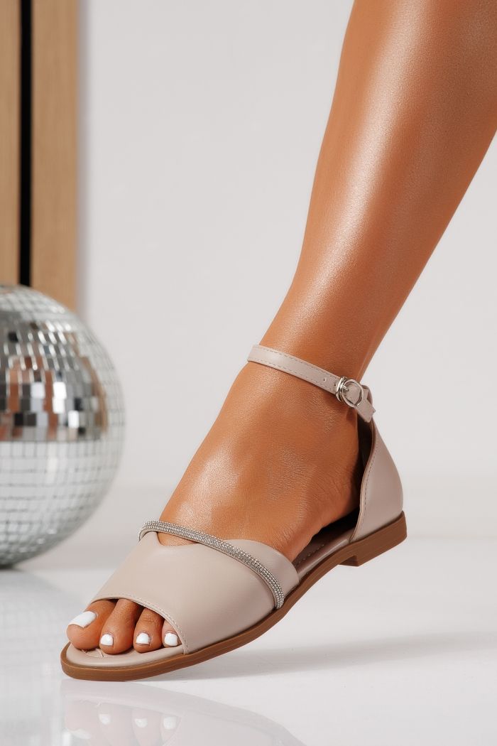 Női alacsony sarkú szandálok bézs öko bőrből készült Aveline #24712