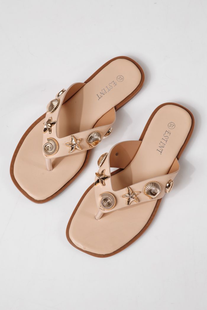 Női papucsok bézs öko bőrből készült Zelia #24801