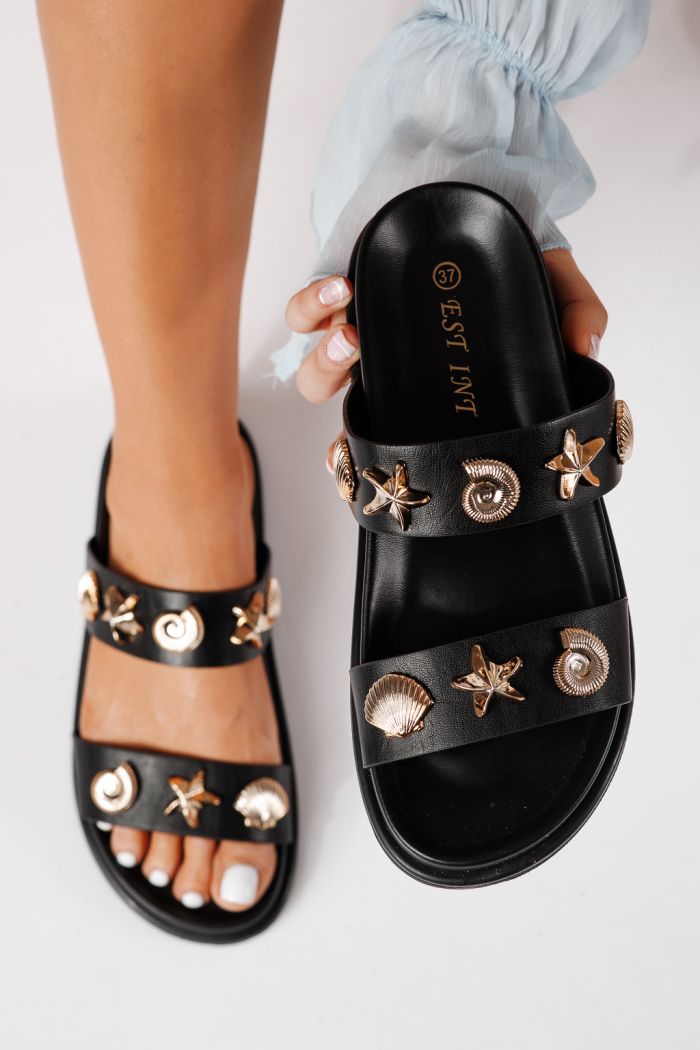 Női papucsok fekete öko bőrből készült Tiana #24791