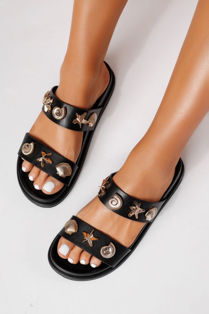 Női papucsok fekete öko bőrből készült Tiana #24791