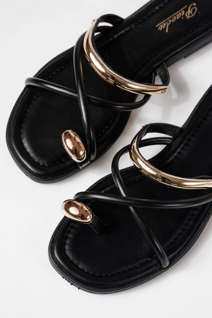 Női papucsok fekete öko bőrből készült Lea #24965