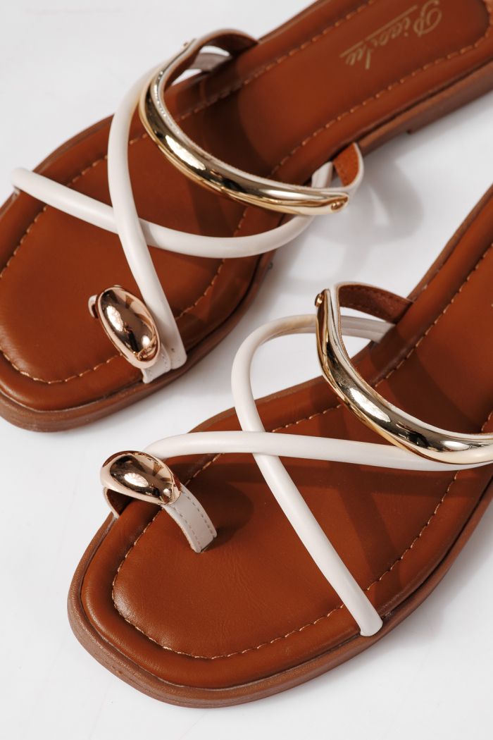 Női papucsok fehér öko bőrből készült Lea #24963