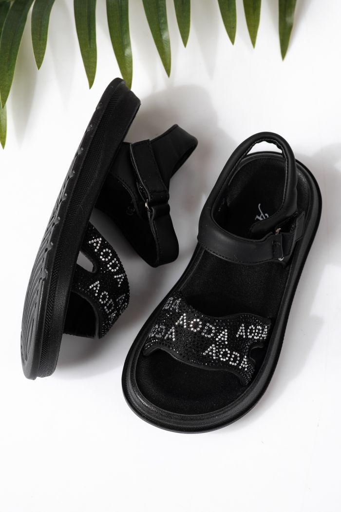 Gyerek szandálok fekete öko bőrből készült Ivara #24926