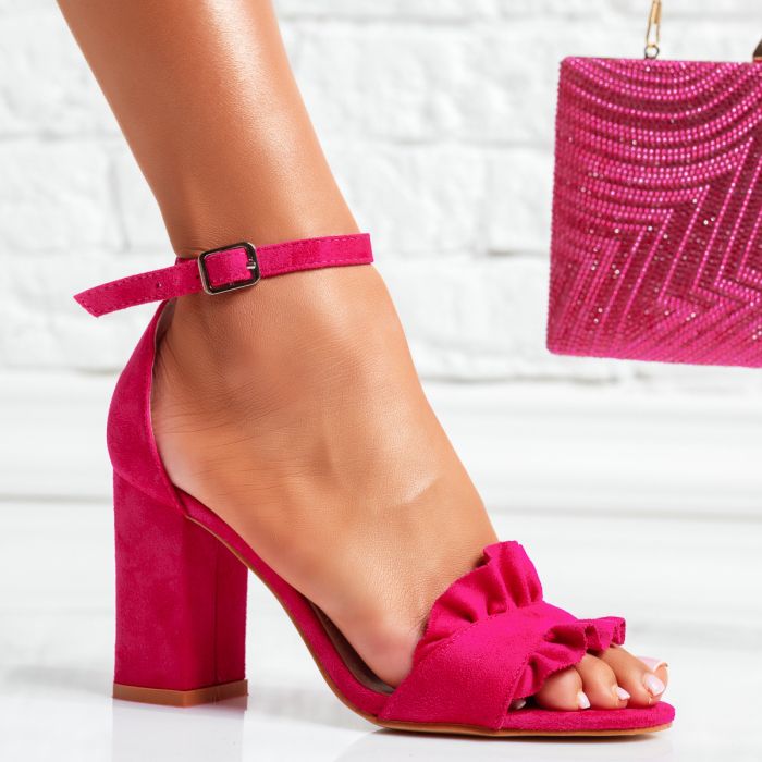 Női rózsaszín sarkú szandál ekológikus bőrből Louise #24999