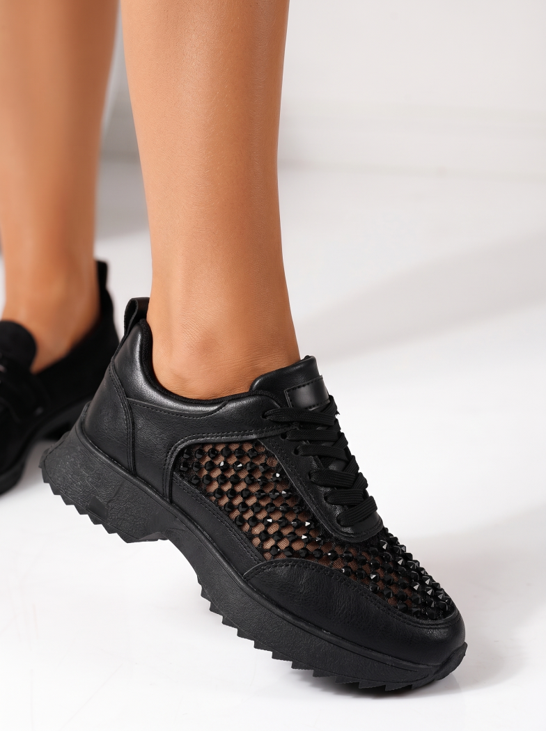 Női fekete sportcipő ekológikus bőrből Luna #24984