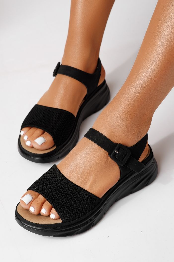 Női platform szandálok fekete textil anyagból készült Lidia #25037