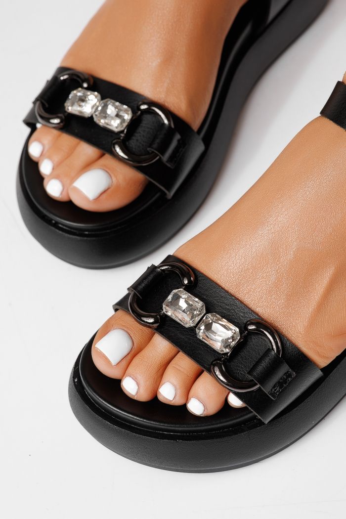 Női platform szandálok fekete öko bőrből készült Mireia #25221