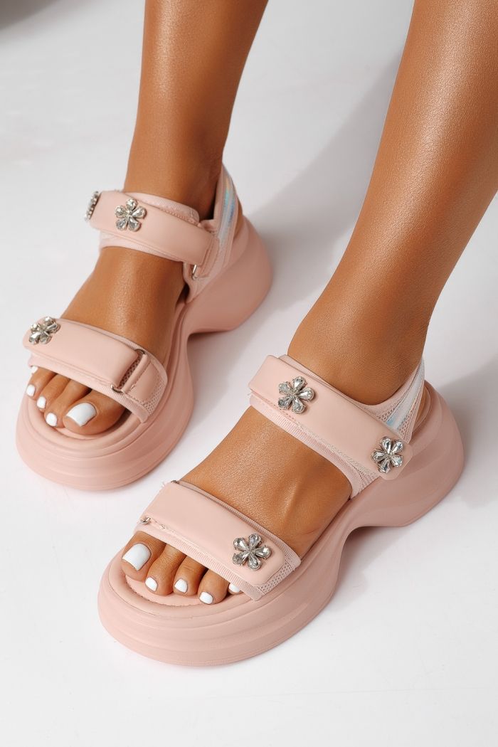 Női platform szandálok rózsaszín öko bőrből készült Anais #25196