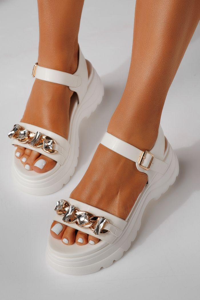 Női platform szandálok fehér öko bőrből készült Celia #25211