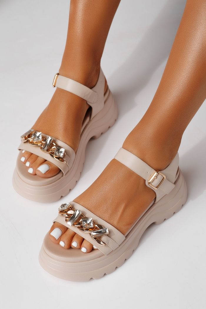 Női platform szandálok bézs öko bőrből készült Celia #25210