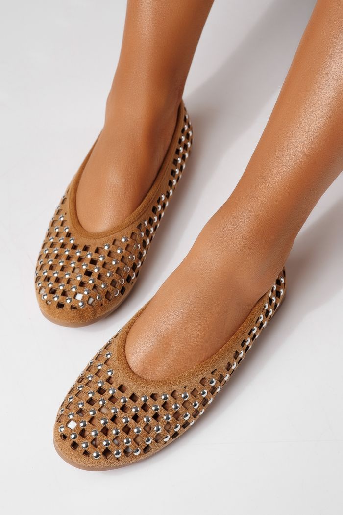 Női balettcipők barna öko bőrből készült Diamond #25116