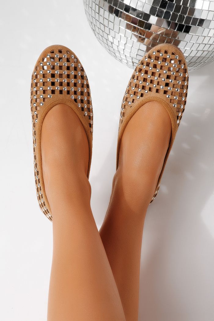 Női balettcipők barna öko bőrből készült Diamond #25116