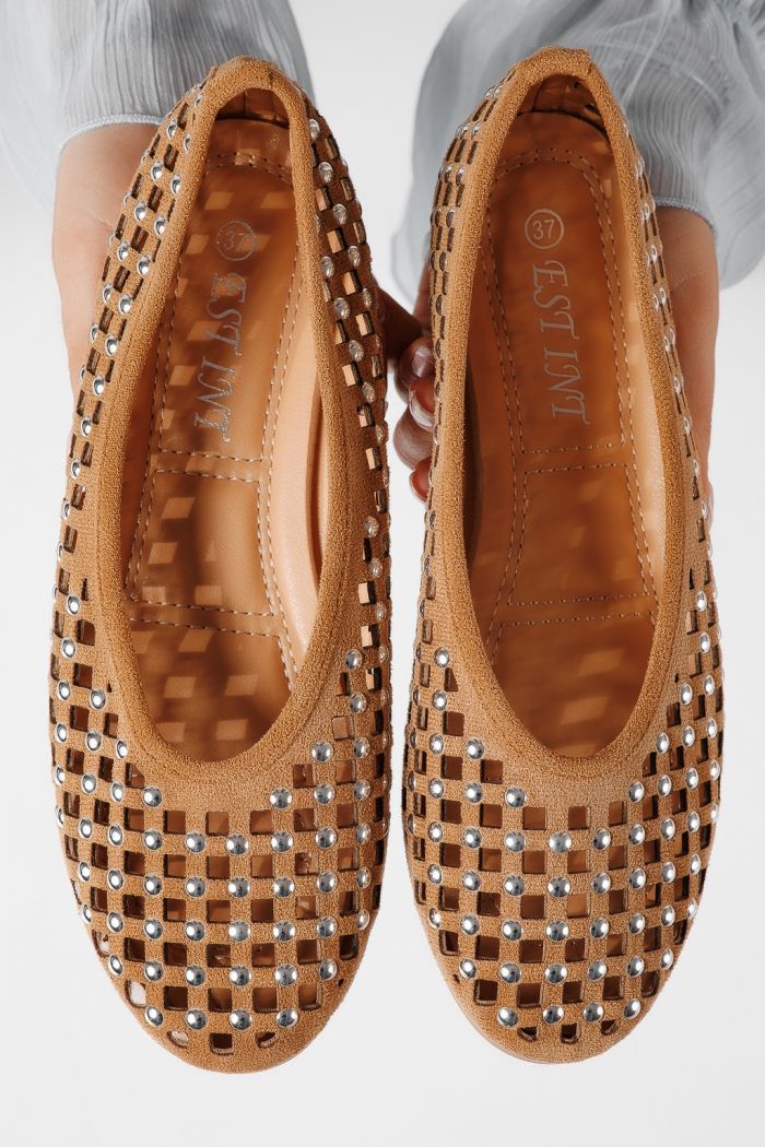 Női balettcipők barna öko bőrből készült Diamond #25116