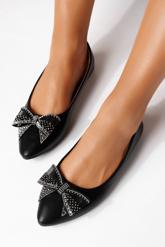 Női balettcipők fekete öko bőrből készült Linnea #25111