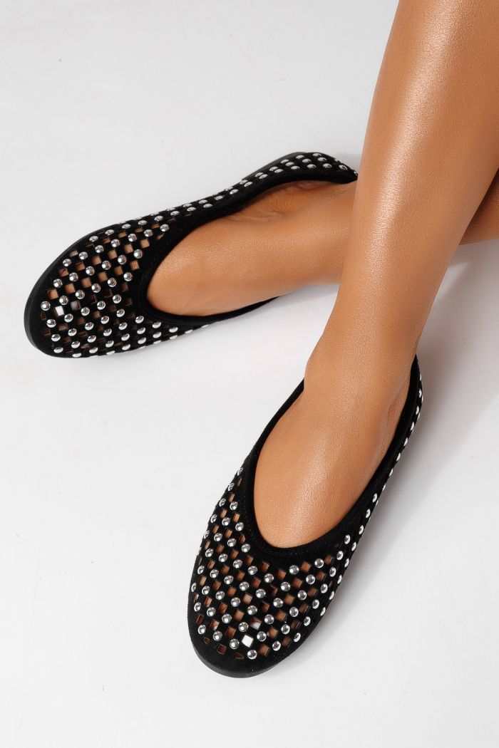 Női balettcipők fekete öko bőrből készült Diamond #25115