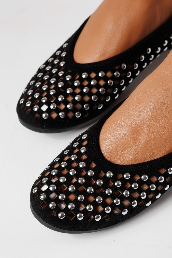 Női balettcipők fekete öko bőrből készült Diamond #25115