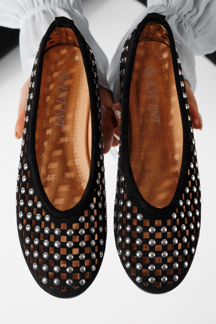 Női balettcipők fekete öko bőrből készült Diamond #25115