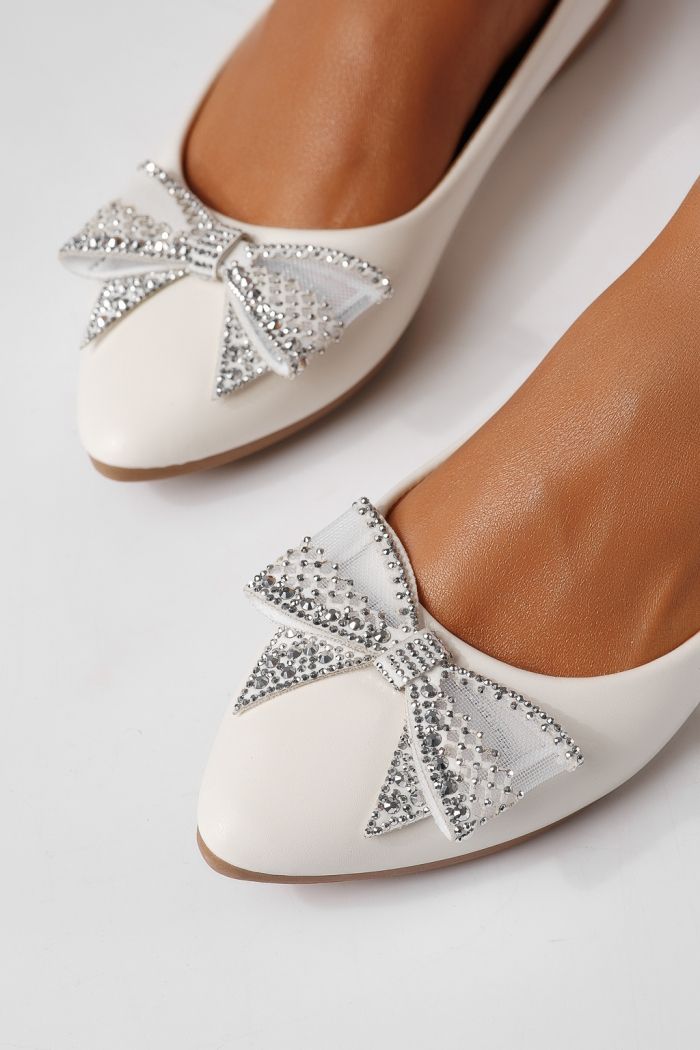 Balerini dama albi din piele ecologica Linnea #25113