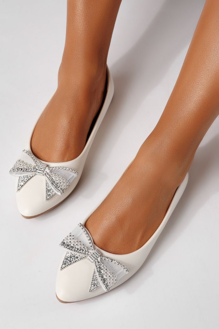 Női balettcipők fehér öko bőrből készült Linnea #25113