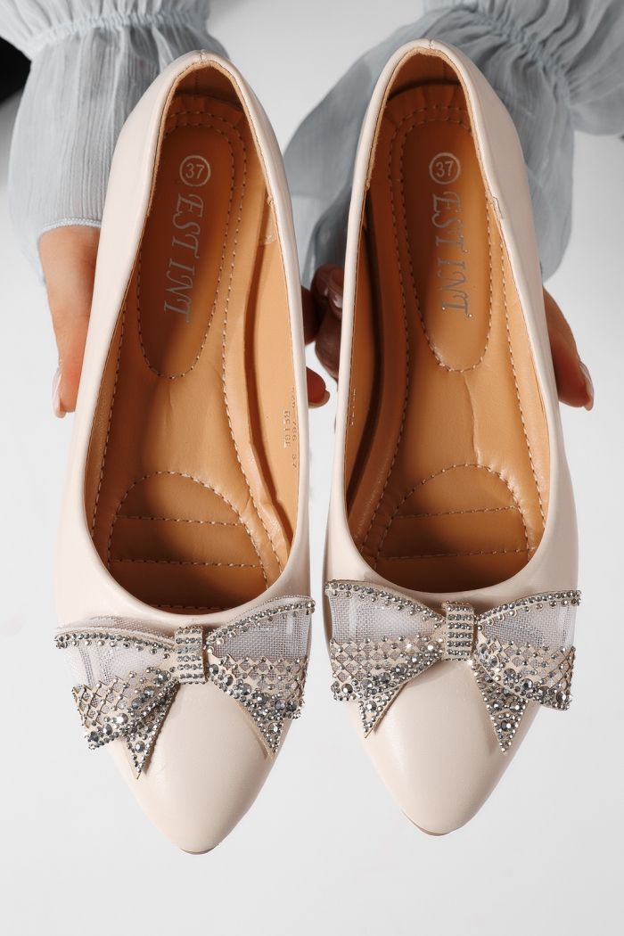 Női balettcipők bézs öko bőrből készült Linnea #25112