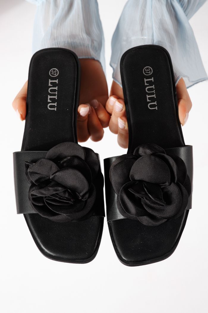 Női papucsok fekete öko bőrből készült Nerys #25101