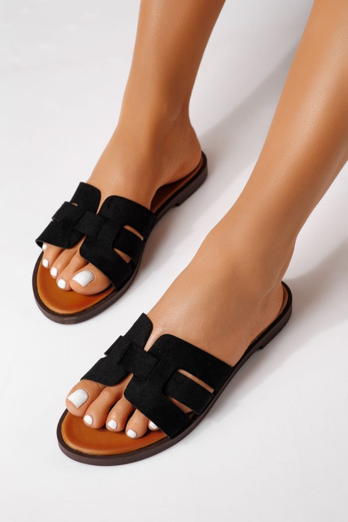 Női papucsok fekete öko velúrból készült Odessa #25104