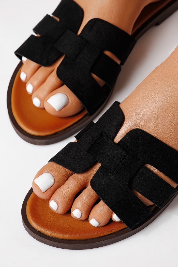 Női papucsok fekete öko velúrból készült Odessa #25104